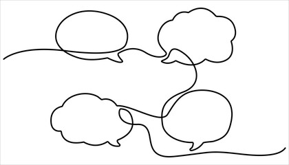Speech bubble shape continuous one line drawing. Talk text box, feedback message box and comment vector, Speech Bubble Single Line Icon. Two speech bubble line art. Hand drawn vector art.