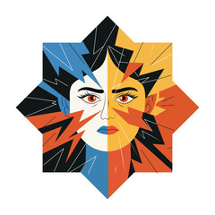 A flat style illustration of female artwork