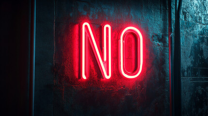 The word NO in red neon flickering slightly against
