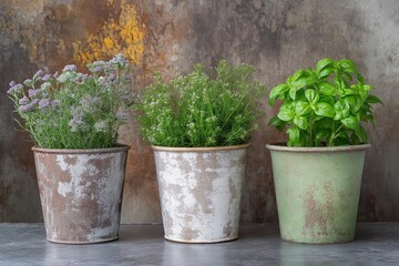 Fototapeta premium Image features vibrant fresh herbs such as dill, thyme, and oregano for flavoring ideal for elimination diet foods. Concept highlights importance of using fresh herbs in healthy cooking