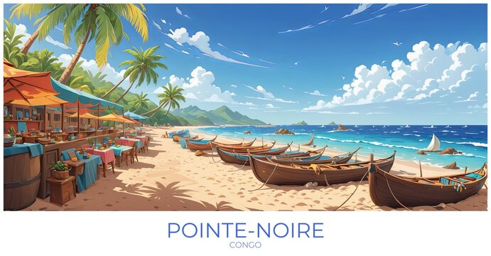 Pointe-noire Congo Travel Poster Flat Illustration Print Decor Gift Canvas Wall Art