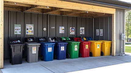 Community Recycling Center with Colorful Waste Bins