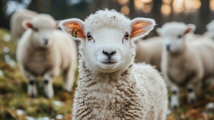 Obraz premium Cute Lamb Grazing in Pasture Under Soft Natural Light