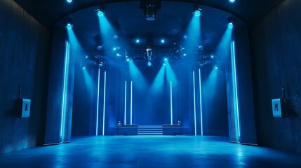 Stage with striking blue lights for dramatic performances