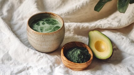 Fototapeta premium Soft Daylight Composition Featuring Green Smoothie and Avocado