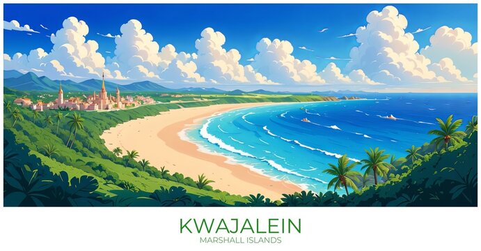 Kwajalein Marshall islands Travel Poster Flat Illustration Print Decor Gift Canvas Wall Art
