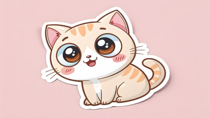 Obraz premium Cute kawaii cat sticker with big eyes playful
