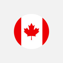 National flag of Canada featuring a maple leaf red and white background in a circular design
