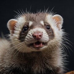 A playful ferret with a mischievous look, soft fur, transparent background.