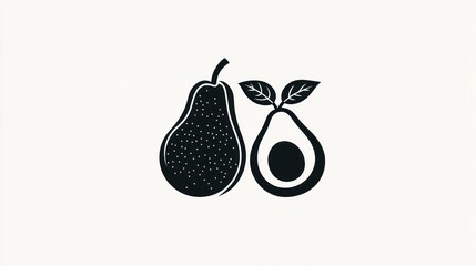Pear & avocado illustration with leaves. Food concept, diet products, healthy eating