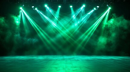 Stage with striking green lights for dramatic performances