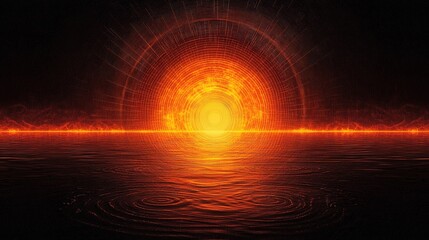 Fototapeta premium Vibrant Sunset Reflection Over Calm Water with Radiant Warm Colors and Light Patterns