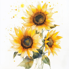 水彩画向日葵