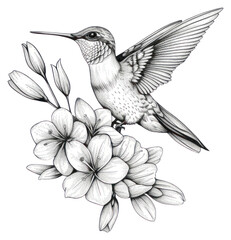 Obraz premium PNG Celestial illustration of Hummingbird with Flowers hummingbird drawing flowers.