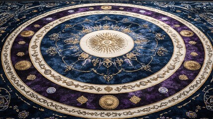 Luxurious Mandala Carpet Deep Blue Purple Background, Ideal for Mystical Blogs, Websites, and Decorative Designs