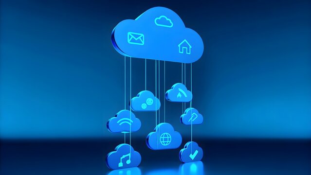 Abstract cloud computing concept with floating hol