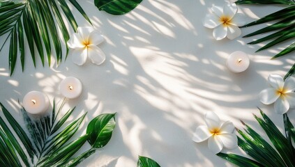 Tropical Spa Scene with Candles and Flowers
