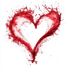Dynamic liquid heart formed by vivid red splash embodying passion and vitality on white background