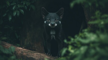 Mysterious black creature emerges from shadows, surrounded by lu