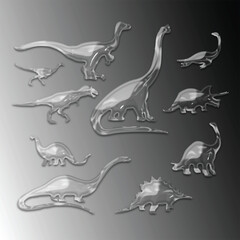 Glass Effect Dinosaurs Vector - Transparent, shiny, and 3D Illustration