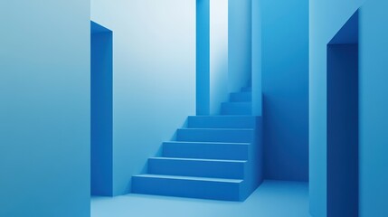 Obraz premium A minimalist abstract 3D render of a modern interior featuring blue and pink gradient lighting.