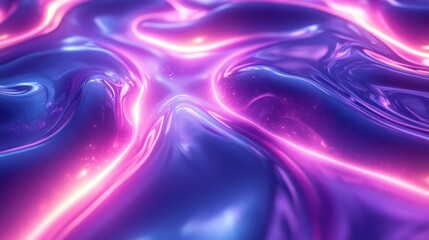 Obraz premium Liquid Neon Flow, Purple Blue Glowing Background, Abstract Design