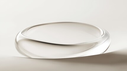 A minimalist background design featuring a wavy glass circle rendered in 3D.