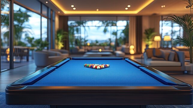 Luxury villa pool table, tropical view