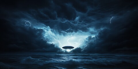 Majestic Dark Blue Ocean Under a Vast Sky with a Large Billowing Cloud Creating a Dramatic and Tranquil Seascape Evoking Peaceful Emotions and Wonder