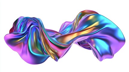 Obraz premium A PNG set of shiny, liquid 3D forms styled with holographic colors, featuring an abstract fluid flowing composition.