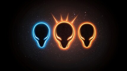 Futuristic Alien Heads with Neon Glow Against a Starry Background for Sci-Fi Art Projects
