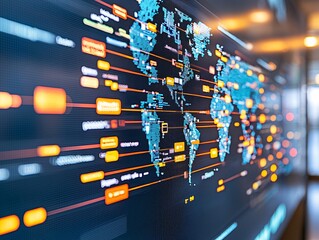 Global Connectivity and Digital Network Visualization with Interactive Map and Data Points