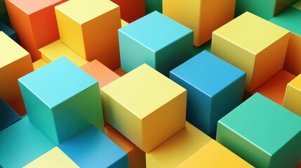 Obraz premium A set of colorful cubes rendered in 3D, showcasing a variety of vibrant hues and geometric precision.