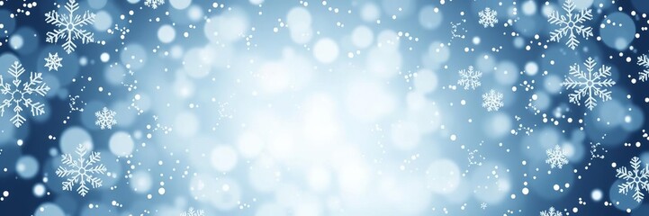 Fototapeta premium Snowflakes falling on a winter landscape, creating a festive Christmas and New Year background, New Year, winter, season