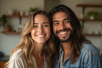 a photo of diverse couple smile at camera