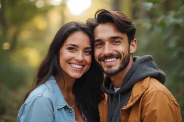 Obraz premium a photo of diverse couple smile at camera