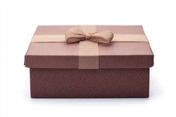 Brown gift with ribbon on white background for special occasions.