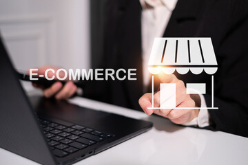 E-business technology online shopping e-commerce business smartphone laptop concept