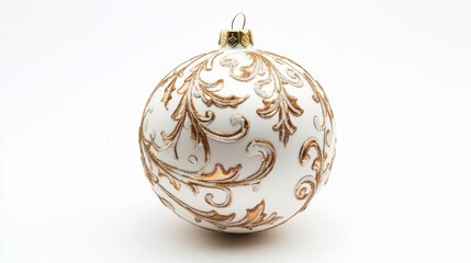 Gold Christmas ball on white background, perfect for festive decor.
