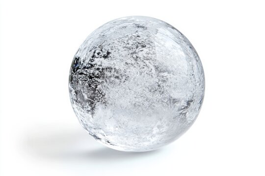 Ice sphere bubble isolated on white background, crystal clear and reflective, perfect for design and decoration. Ideal for various uses.