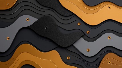 Abstract Wavy Design with Textured Layers in Silver, Black, and Gold Colors for Modern Aesthetics
