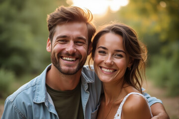 a photo of diverse couple smile at camera