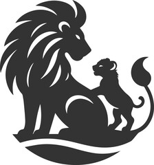 A lion playing with its cub vector silhouette