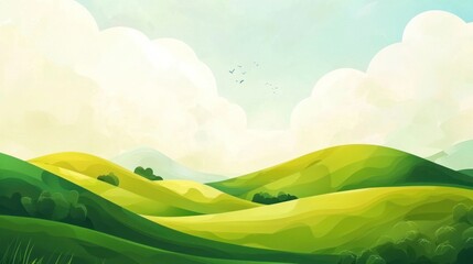 Obraz premium A nature-inspired background with rolling green hills and a bright sky