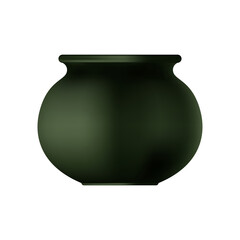 Realistic 3d Pot. Black leprechaun cauldron. Traditional design elements