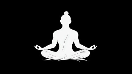 Obraz premium Silhouette of a Meditating Figure against a Black Background for Wellness and Mindfulness Themes