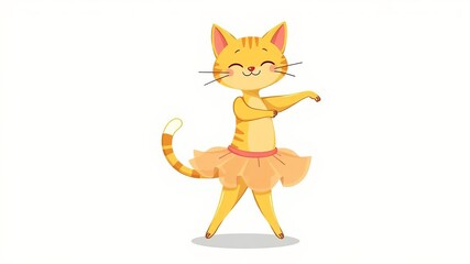 Obraz premium Vector illustration of a cute kitty ballerina in a yellow tutu dancing gracefully, illustration, cat, yellow