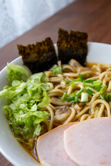 Asahikawa ramen in traditional bowl close up
