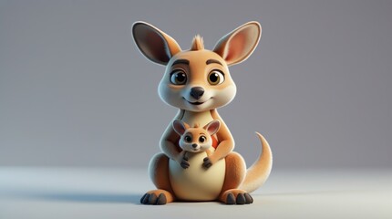 Obraz premium Adorable Kangaroo and Joey in a Tender Embrace, Wildlife Illustration for Nature Lovers