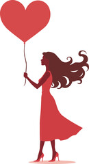 Vector illustration of a woman with a heart-shaped balloon on a romantic background
